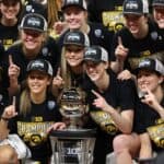 Iowa Hawkeyes winning the 2023 Big Ten women's basketball tournament.
