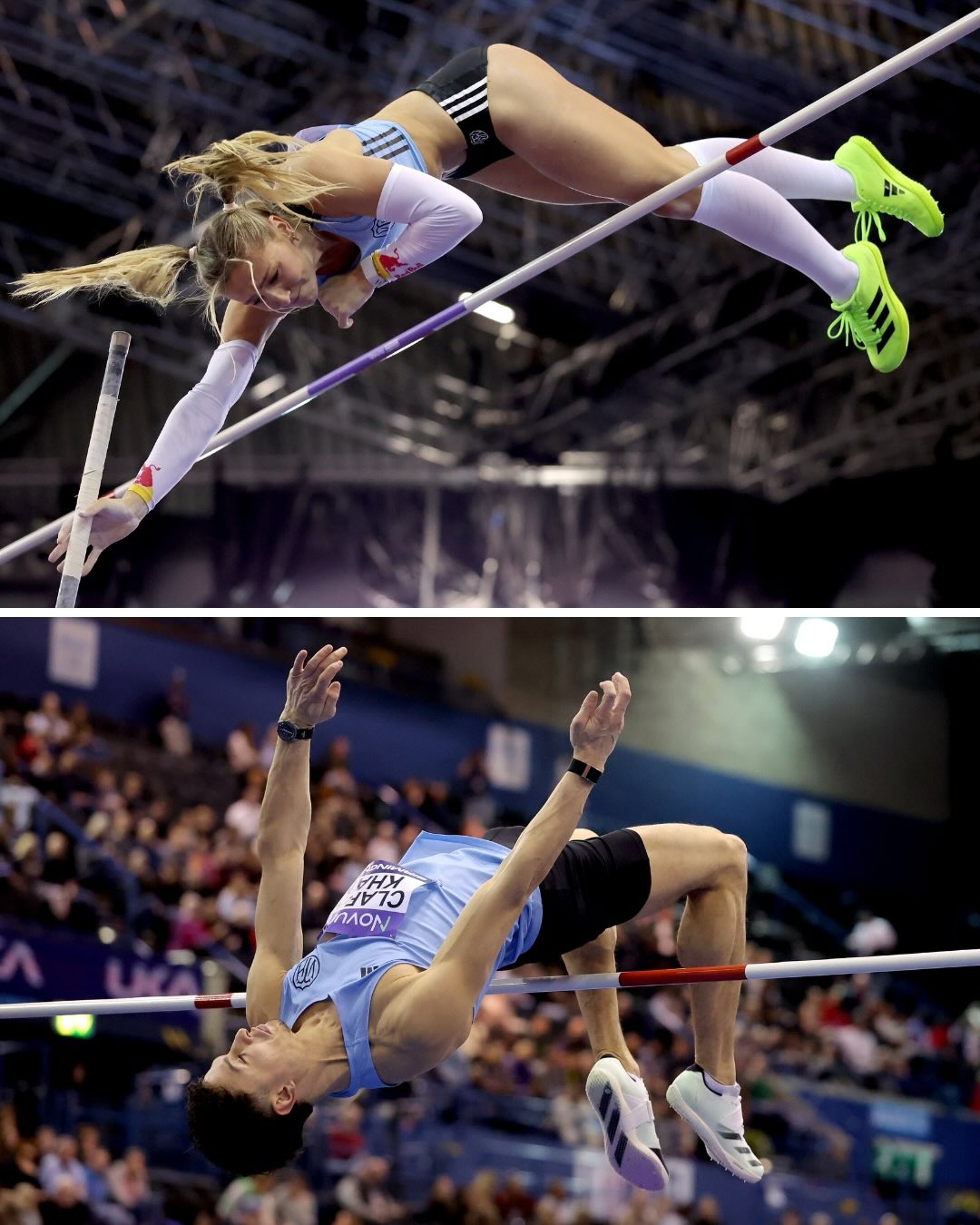 The Golden Couple: Molly Caudery and Joel Clarke-Khan jumping in unison
